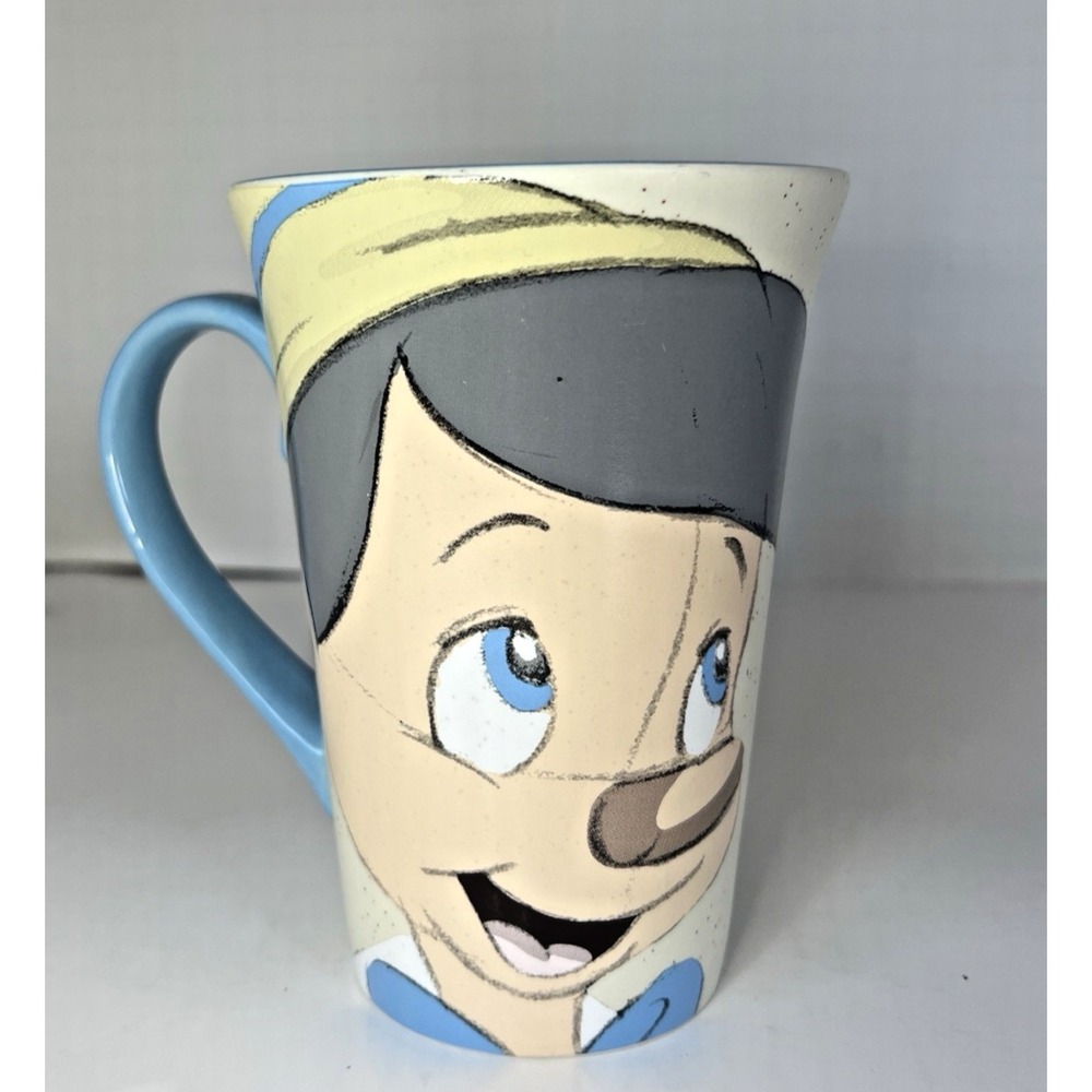 Disney Store Pinocchio Jiminy Cricket‎ Ceramic Mug Sketch Style Blue Cream Large